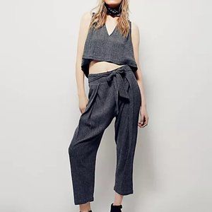 New Free People Vogue City Santa Fe Pants Top LINEN SET Black Gray 27 Menswear